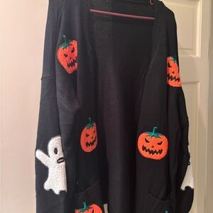 Maurices Black Halloween Cardigan with Pumpkin and Ghost Design